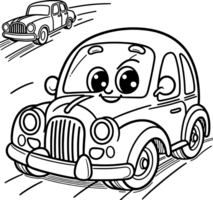 The image of a simple car with a smile on the front is perfect for a coloring book pattern png
