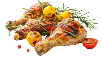Grilled Chicken with Vegetables on Transparent Background, Format png