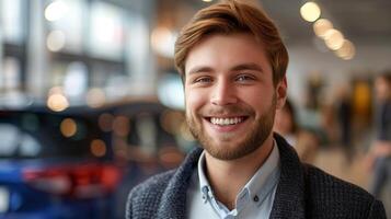 Happy customer at a car dealership photo