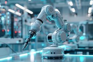 Robotic arm in a modern manufacturing facility photo
