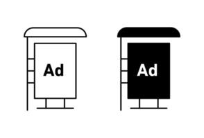 Bus stop shelter ad outline icon collection or set. Bus stop shelter ad Thin line art vector
