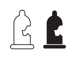 Broken condom outline icon collection or set. Broken condom Thin line art vector