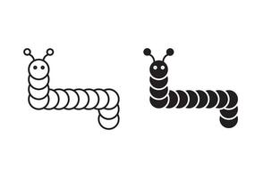 Caterpillar flat editable icon mark set. Caterpillar illustration with thin stroke vector