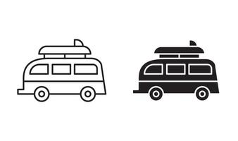 Surfing Bus flat editable icon mark set. Surfing Bus illustration with thin stroke vector