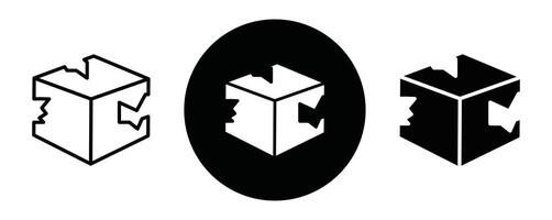 Broken cardboard box outline icon collection or set. Broken cardboard box Thin line art vector