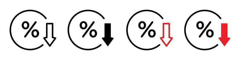 Interest rate reduction or percent down outline icon collection or set. Interest rate reduction or percent down Thin line art vector