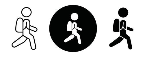 Man with backpack outline icon collection or set. Man with backpack Thin line art vector
