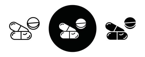 Medicine of pills and capsules outline icon collection or set. pills and capsules Thin line art vector