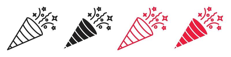 Birthday and Anniversary Party Confetti Popper Icons for Celebration Surprises vector