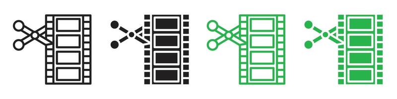 Film editing icon depicting production and post-processing, ideal for media studios, filmmakers, and editing tools vector