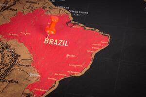 Red Pin Marking Brazil on Map photo