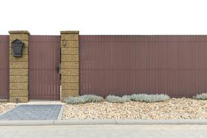Rustic Brown Gate with Stone Columns photo