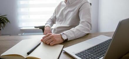 Close up, business man on compute chair. man sitting relaxed on a computer chair, office with digital tablet on table, social network, job interview concept photo