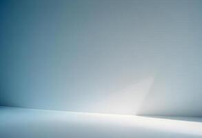 an empty room with a white wall and a light photo