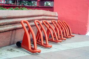 special parking rack for bicycles on the sidewalk photo