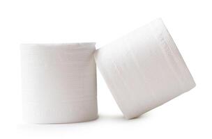 Front view of white tissue paper rolls in stack isolated on white background with clipping path photo