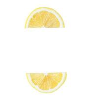Top view set of yellow lemon slices or quarters isolated on white background with clipping path photo