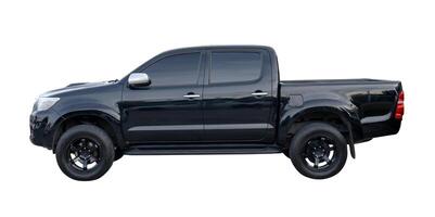 Side view of black pickup truck isolated on white background with clipping path photo