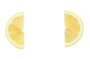 Top view set of yellow lemon slices or quarters isolated on white background with clipping path photo