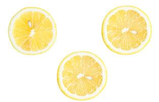 Top view set of yellow lemon halves isolated on white background with clipping path photo