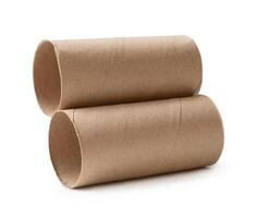 Side view of brown tissue paper cores in stack isolated on white background with clipping path photo