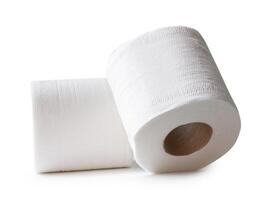 Front view of white tissue paper rolls in stack isolated on white background with clipping path photo