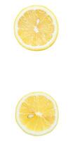 Top view set of yellow lemon halves or slices isolated on white background with clipping path photo