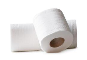 Front view of white tissue paper rolls in stack isolated on white background with clipping path photo
