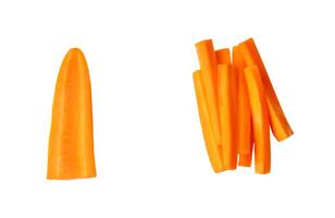 Top view set of orange carrot in stick shape in stack isolated on white background with clipping path photo