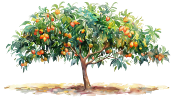 Mango Tree in Watercolor on isolated Transparent background. Format png