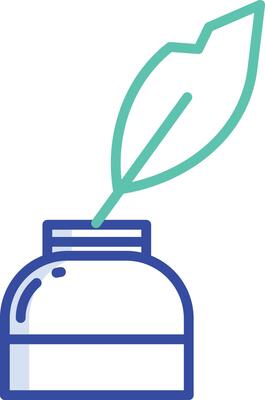 quill and ink outline color illustration