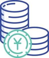 Yuan coin outline color illustration vector
