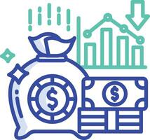 Cash bag outline color illustration vector