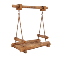 Hanging Wooden Swing with Chain on Transparent background AI-Generative png