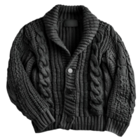 Black Wool Sweater with Ribbed Collar and Cuffs, on Transparent background AI-Generative png