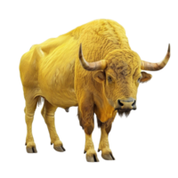 Yellow Bull Standing on All Fours with Long Horns and Brown Coat on Transparent background AI-Generative png