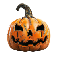 Slightly Damaged Jack-o'-Lantern Carved Pumpkin on Transparent background AI-Generative png