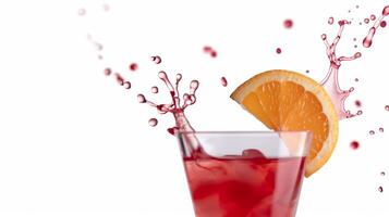 Refreshing cocktail with liquid splashes frozen in time, isolated on a white background photo