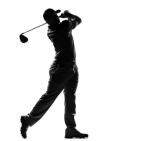 Man Playing Golf in Black Polo Shirt and Pants on Transparent background AI-Generative png