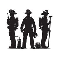Firefighters group pose silhouette on isolated white background vector