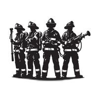 Firefighters group pose silhouette on isolated white background vector