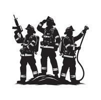 Firefighters group pose silhouette on isolated white background vector