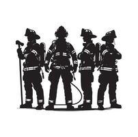 Firefighters group pose silhouette on isolated white background vector