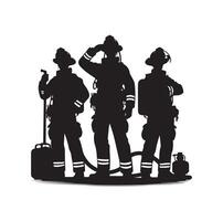 Firefighters group pose silhouette on isolated white background vector