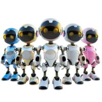 Group of Colorful Robotic Figures Diagonal Formation on Transparent background AI-Generative png