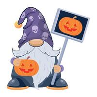 WebA flat style character of spooky gnome with pumpkin board vector