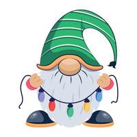 WebA flat style icon of decorating dwarf with fairy lights vector