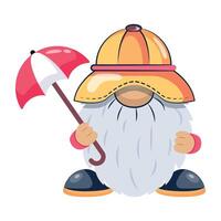 WSummer dwarf with cap and umbrella, flat style cartooneb vector