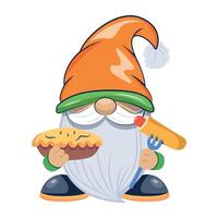 WebA cute flat style icon showing a dwarf eating snacks vector