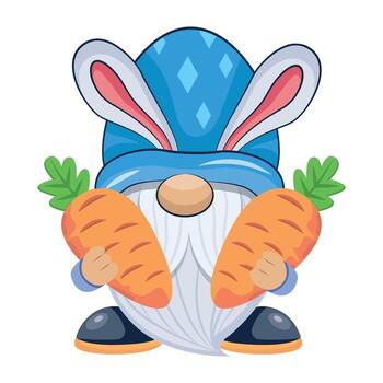 WebA flat style icon of bunny dwarf with carrots vector